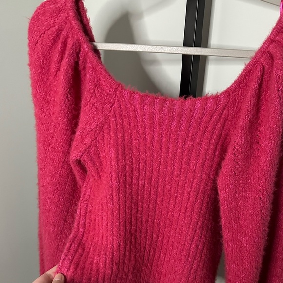 Free People Pink Ribbed Knit Balloon Sleeve Sweater-size Medium-Katie style EUC - Picture 5 of 11
